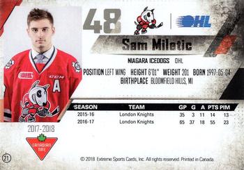 2017-18 Extreme Niagara IceDogs (OHL) #21 Sam Miletic Back