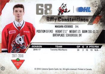 2017-18 Extreme Niagara IceDogs (OHL) #22 Billy Constantinou Back