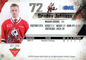 2017-18 Extreme Niagara IceDogs (OHL) #23 Bradey Johnson Back