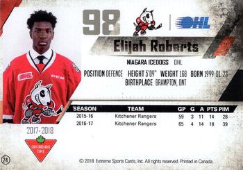 2017-18 Extreme Niagara IceDogs (OHL) #24 Elijah Roberts Back
