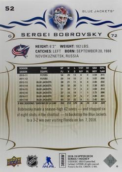 2018-19 Upper Deck - Silver Foil #52 Sergei Bobrovsky Back