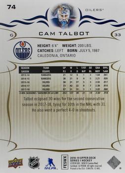 2018-19 Upper Deck - Silver Foil #74 Cam Talbot Back