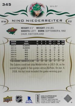 2018-19 Upper Deck - Silver Foil #345 Nino Niederreiter Back