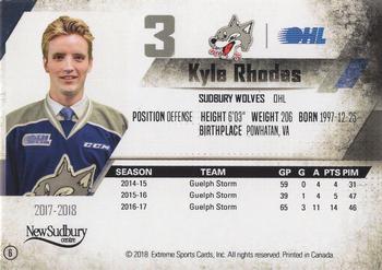 2017-18 Extreme Sudbury Wolves (OHL) #6 Kyle Rhodes Back