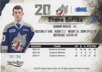 2017-18 Extreme Sudbury Wolves (OHL) #11 Shane Bulitka Back