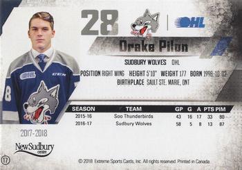2017-18 Extreme Sudbury Wolves (OHL) #17 Drake Pilon Back