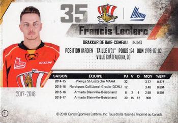 2017-18 Extreme Baie-Comeau Drakkar QMJHL #1 Francis Leclerc Back