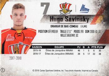 2017-18 Extreme Baie-Comeau Drakkar QMJHL #7 Hugo Savinsky Back