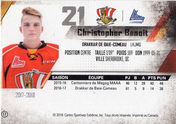 2017-18 Extreme Baie-Comeau Drakkar QMJHL #17 Christopher Benoit Back