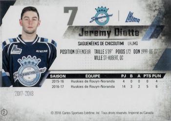 2017-18 Extreme Chicoutimi Sagueneens QMJHL #2 Jeremy Diotte Back