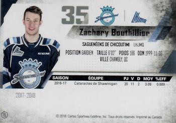 2017-18 Extreme Chicoutimi Sagueneens QMJHL #15 Zachary Bouthillier Back