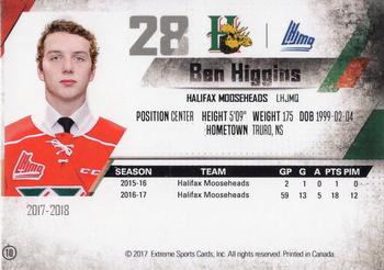 2017-18 Extreme Halifax Mooseheads QMJHL #10 Ben Higgins Back