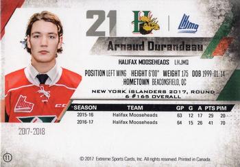 2017-18 Extreme Halifax Mooseheads QMJHL #11 Arnaud Durandeau Back