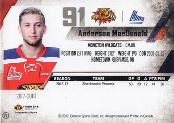 2017-18 Extreme Moncton Wildcats (QMJHL) #22 Anderson MacDonald Back