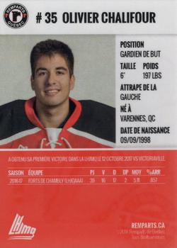 2017-18 Quebec Remparts (QMJHL) #NNO Olivier Chalifour Back