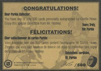 1995-96 Parkhurst 1966-67 - Mr. Hockey Autographs #MH1 Gordie Howe Back