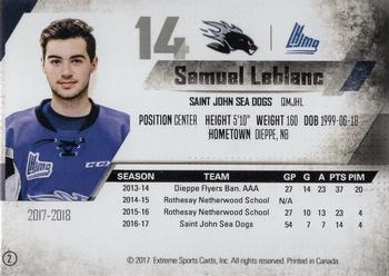 2017-18 Extreme Saint John Sea Dogs (QMJHL) #2 Samuel Leblanc Back
