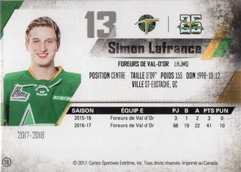 2017-18 Extreme Val d'Or Foreurs (QMJHL) #19 Simon Lafrance Back