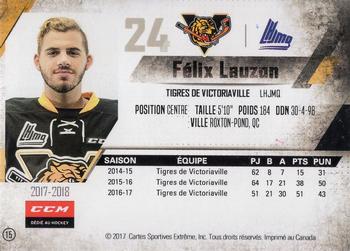 2017-18 Extreme Victoriaville Tigres (QMJHL) #15 Felix Lauzon Back