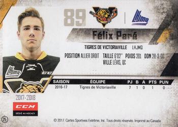 2017-18 Extreme Victoriaville Tigres (QMJHL) #25 Felix Pare Back
