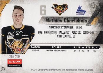 2017-18 Extreme Victoriaville Tigres (QMJHL) #31 Mathieu Charlebois Back