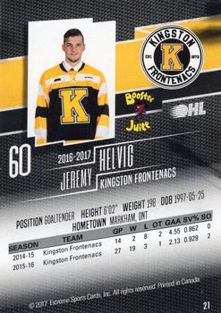 2016-17 Extreme Kingston Frontenacs OHL #21 Jeremy Helvig Back