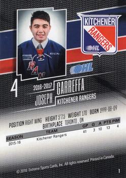 2016-17 Extreme Kitchener Rangers OHL #1 Joseph Garreffa Back