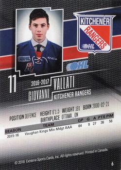 2016-17 Extreme Kitchener Rangers OHL #6 Giovanni Vallati Back