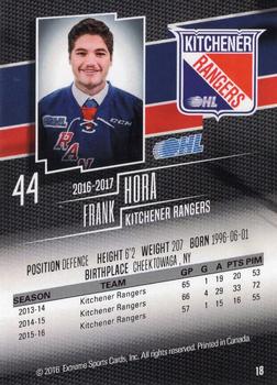 2016-17 Extreme Kitchener Rangers OHL #18 Frank Hora Back