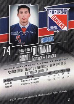 2016-17 Extreme Kitchener Rangers OHL #21 Connor Bunnaman Back