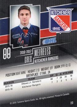 2016-17 Extreme Kitchener Rangers OHL #23 Greg Meireles Back