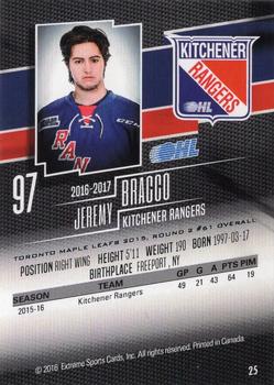 2016-17 Extreme Kitchener Rangers OHL #25 Jeremy Bracco Back