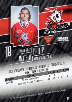 2016-17 Extreme Canadian Tire Niagara IceDogs (OHL) #12 Matthew Philip Back