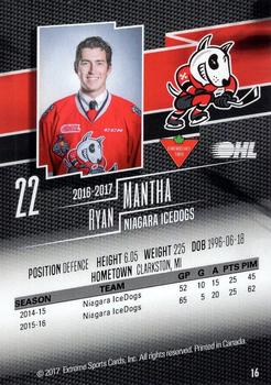 2016-17 Extreme Canadian Tire Niagara IceDogs (OHL) #16 Ryan Mantha Back