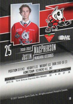 2016-17 Extreme Canadian Tire Niagara IceDogs (OHL) #18 Justin MacPherson Back