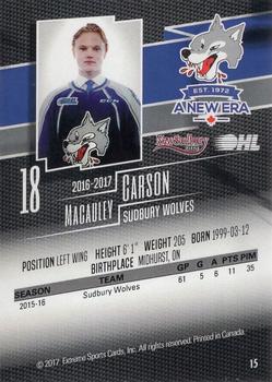 2016-17 Extreme New Sudbury Centre Sudbury Wolves (OHL) #15 Macauley Carson Back