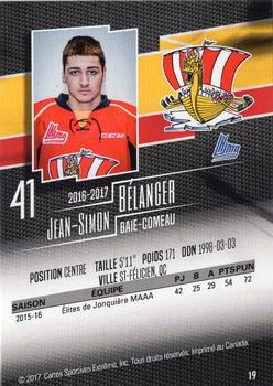 2016-17 Extreme Baie-Comeau Drakkar QMJHL #19 Jean-Simon Belanger Back