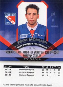 2018-19 Extreme Kitchener Rangers (OHL) #12 Nicholas McHugh Back