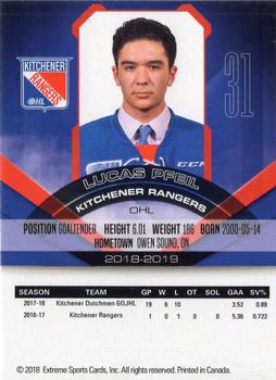 2018-19 Extreme Kitchener Rangers (OHL) #13 Lucas Pfeil Back