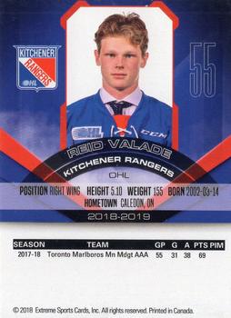 2018-19 Extreme Kitchener Rangers (OHL) #17 Reid Valade Back