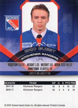 2018-19 Extreme Kitchener Rangers (OHL) #21 Eric Guest Back