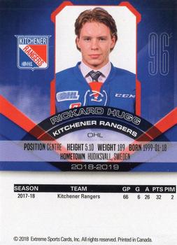2018-19 Extreme Kitchener Rangers (OHL) #24 Rickard Hugg Back