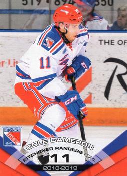 2018-19 Extreme Kitchener Rangers (OHL) #26 Cole Cameron Front