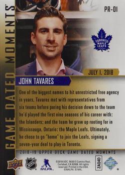 2017-18 Upper Deck Game Dated Moments - 2018-19 Game Dated Moments Preview - Offseason #PR-O1 John Tavares Back