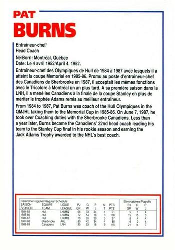 1989-90 Le Journal / Kraft Montreal Canadiens #NNO Pat Burns Back