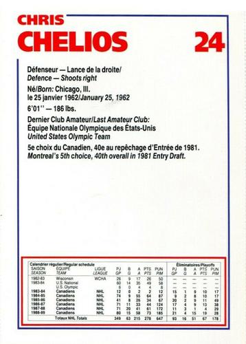 1989-90 Le Journal / Kraft Montreal Canadiens #NNO Chris Chelios Back