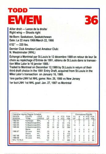 1989-90 Le Journal / Kraft Montreal Canadiens #NNO Todd Ewen Back