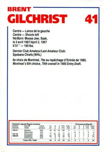 1989-90 Le Journal / Kraft Montreal Canadiens #NNO Brent Gilchrist Back