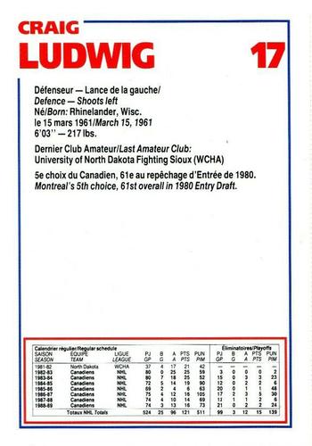 1989-90 Le Journal / Kraft Montreal Canadiens #NNO Craig Ludwig Back