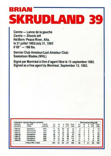 1989-90 Le Journal / Kraft Montreal Canadiens #NNO Brian Skrudland Back